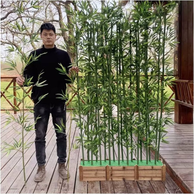 Trúc giả trang trí Set 20 cây trúc xịn nhiều lá kèm 2,5m chậu hàng rào - Cây giả, hoa lụa Decor trang trí nhà cửa