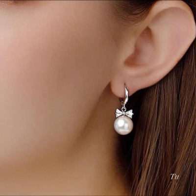 Bông tai bạc khuyên tròn nơ trai chất liệu bạc s925 MS065d
