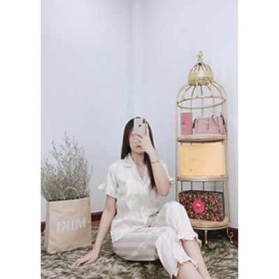Đồ bộ ngủ Pijama mặc nhà Lụa Gấm tay ngắn quần dài - dài cộc phối bèo họa tiết dưới 62kg cho bạn nữ cực xinh và dễ thương
