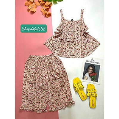 Bộ ngủ 2 dây,đồ ngủ mặc nhà lửng vải lụa BL 28 hoạ tiết hoa nhí siêu cưng.