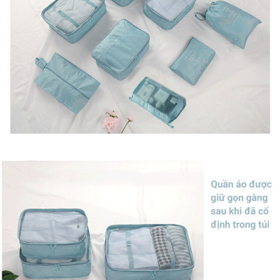 Set 8 Túi Đựng Đồ Du Lịch Cho Vali KUNBE Phiên Bản Cao Cấp Chất Liệu Dày Dặn, Siêu Tiện Lợi