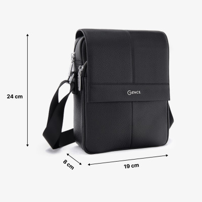 Túi Đeo Chéo Nam Túi Đeo Vai Cỡ Nhỏ GENCE TD01 Da Bò Mềm Cao Cấp Màu Đen Dáng Dọc