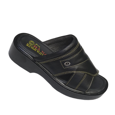 Dép Nam Quai Ngang Da Bò Thật HÀ NAM Đế Cao Dành Cho Người Thấp DNA2126