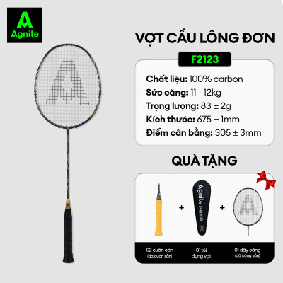 Vợt cầu lông đơn cao cấp chơi chuyên nghiệp Agnite, 100% CARBON, khớp nối liền siêu bền nhẹ tặng kèm túi đựng vợt
