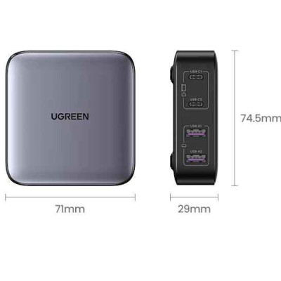 Ugreen UG90735CD327TK 65W Bộ sạc nhanh Nexode gồm 2 cổng USB-C + 2 cổng USB-A dây nguồn dài 1.5M chuẩn cắm US - HÀNG CHÍNH HÃNG