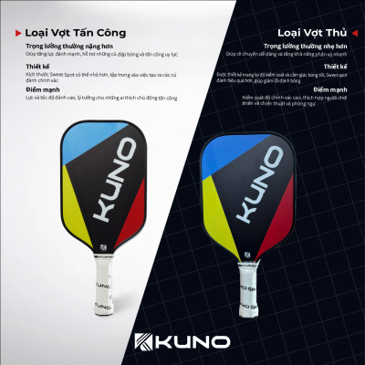 Vợt Pickleball Kuno Prolite 100 Chính Hãng, lối đánh tấn công, phòng thủ, sức chịu lên tới 70kg