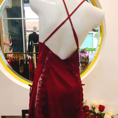 Váy ngủ nữ hai dây chéo lưng ren dọc trước sexy Q10 - Đầm ngủ nữ hai dây gợi cảm - Đồ ngủ nữ sexy quyến rũ