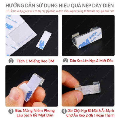 Vỉ 20 Nẹp Dán Tường Giữ Cố Định Dây Điện, Dây Mạng, Dây Máy Tính - Tiện Dụng Gia Đình - Văn Phòng- Hàng nhập khẩu