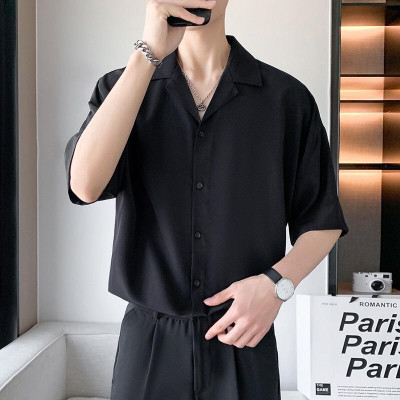 Áo sơ mi nam form rộng tay lỡ Hàn Quốc cổ vest phong cách unisex chất vải kate lụa mịn chống nhăn thời trang PONIVALAZA