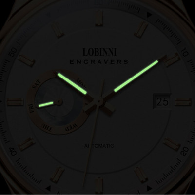 Đồng hồ nam chính hãng Lobinni No.17017-1 Bảo hành 24T, Kính Sapphire chống xước, chống nước 50m, dây da cao cấp