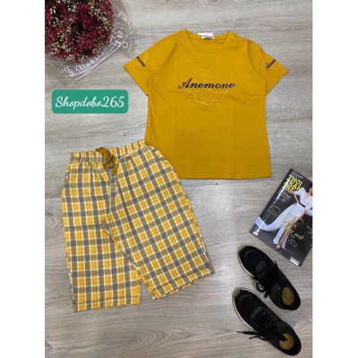 Đồ bộ nữ,đồ ngủ mặc nhà lửng áo vải thun cotton phối quần kaki thời trang.