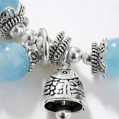 Vòng tay đá Aquamarine phối charm chuông bạc size hạt 10mm mệnh thủy, mộc - Ngọc Quý Gemstones