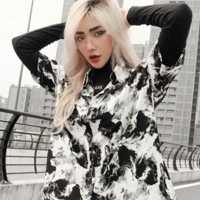 Áo somi tay ngắn mực loang