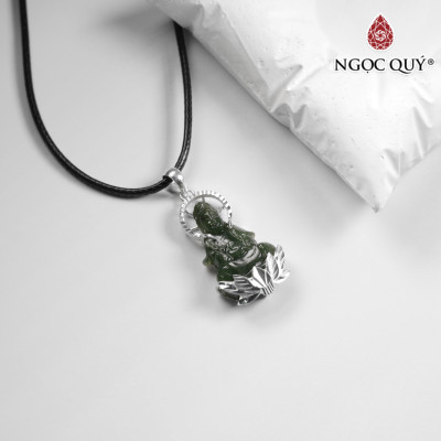 Mặt dây chuyền phật bà Ngọc bích bọc bạc 33x18mm  mệnh mộc, mệnh hỏa - Ngọc Quý Gemstones