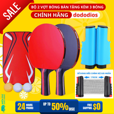 Combo 2 Vợt Bóng Bàn Tặng Kèm 3 Quả Bóng Bàn + Kẹp Trụ Lưới Bóng Bàn Rút Gọn Nhựa ABS 1,7m Chính Hãng dododios
