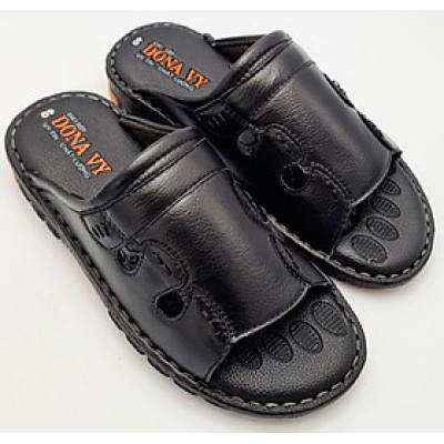 Dép Quai Ngang Nam Da Bò Khâu Viền, Đế Siêu Nhẹ, Có Răng Cưa Chống Trơn Trượt VNXK