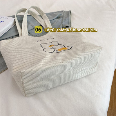 Túi đeo chéo, tote nhung thêu Gấu BH Kids, thời trang, cá tính, đựng vừa Laptop 15.6 inch, máy tính bảng, A4 - CH124