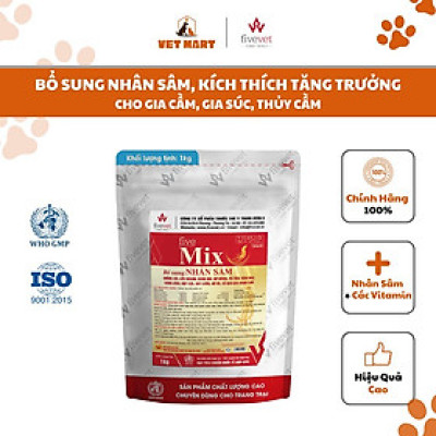 [1KG] Five-Mix (Nhân sâm) Vỗ Béo, Chống Còi, Kích Mào, Bung Lông, Tăng Trọng_Fivevet