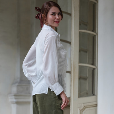 Áo Sơ Mi Áo Kiểu Nữ Đẹp Thời trang thiết kế Hity TOP119 (Trắng Kim Cương)