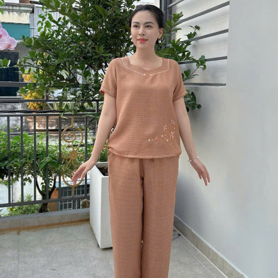 ️Đồ Bộ Trung Niên️  Đồ Bộ Trung Niên Nữ Trẻ Trung , Quần Áo Sang Trọng Cho Mẹ Chất Đũi Nhật Phối Lưới Mềm Mát