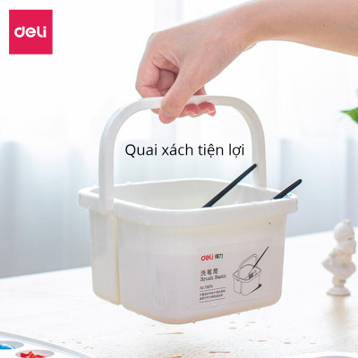 Xô rửa cọ vẽ 2 ngăn bằng nhựa Deli - Kèm nắp - 1 chiếc - 73874