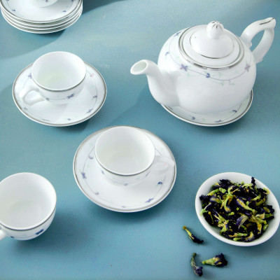 Bộ ấm trà bắng sứ Long Phương, Bộ ấm bầu 2 hoa dây