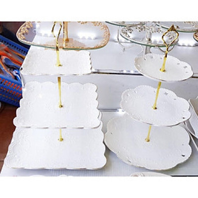 Đĩa ba tầng sứ | Đĩa 3 tầng đựng bánh, hoa quả...chuyên dụng cho sự kiện, tiệc cưới