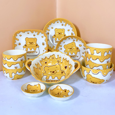 Bộ Bát Đĩa Gosu Họa Tiết Gấu vàng Honey dễ thương