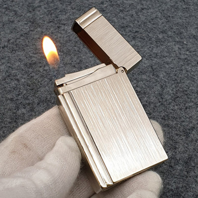 Vỏ Hột Quẹt Bật Lửa Upon Gas Đá  D163V/B Họa Tiết Hoa Văn Xước Dọc Kẻ Viền Màu Vàng/ Bạc - Dùng Gas Đá Cao Cấp