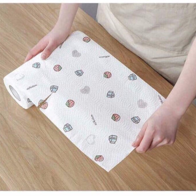 Combo 4 Cuộn giấy lau nhà bếp đa năng KT 25x25cm siêu dai giặt đi tái sử dụng được nhiều lần - Giấy thấm dầu thức ăn