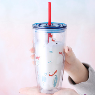 Ly nhựa 2 lớp Lock&Lock màu xanh dương HAP507BLU 750ml - Hàng chính hãng, có ống hút, có nắp đậy - JoyMall