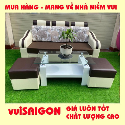Ghế Sô Pha nệm mút bền đẹp hiện đại phù hợp mọi gia đình/ tặng kèm 1 bàn kính và 2 ghế đôn xinh xắn
