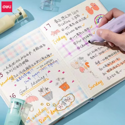 Set 6 Bút Highlight Đánh Dấu Nhớ Dòng Dạ Quang Deli Màu Pastel Phù Hợp Cho Học Sinh Văn Phòng Tiện Dụng Nhanh Khô