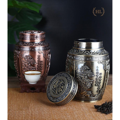 Lọ đựng chè hoa văn cổ 4 mùa | Lọ chè hợp kim đồng size To | LỌ ĐỰNG TRÀ SIZE TO | LỌ TRÀ TỨ QUÝ