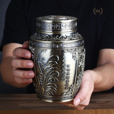 Lọ đựng chè hoa văn cổ 4 mùa | Lọ chè hợp kim đồng size To | LỌ ĐỰNG TRÀ SIZE TO | LỌ TRÀ TỨ QUÝ