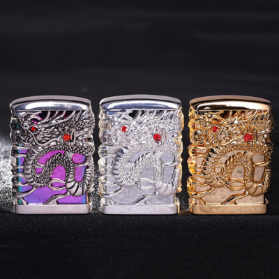 Vỏ Hột Quẹt Bật Lửa Hộp Quẹt Xăng Đá Chief CF-0985Y Họa Tiết Rồng Mắt Đỏ - Dùng Xăng Bấc Đá Cao Cấp