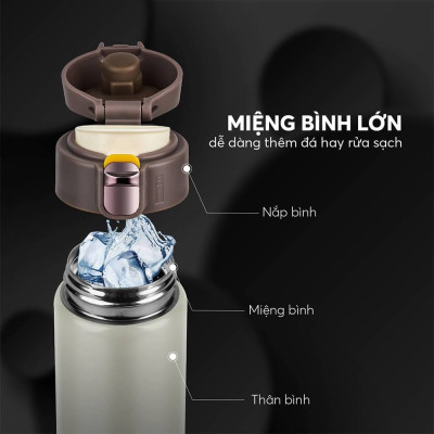 Bình Giữ Nhiệt Inox 304, Tráng bạc Elmich EL-8295 (Dung tích 500ml, Giữ Nóng 8h - Giữ Lạnh 12h) - Hàng Chính Hãng