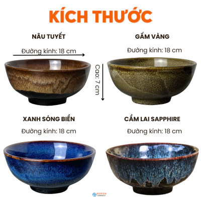 Bát tô phở, tô canh cao cấp D16H7 GOMIE CERAMIC BÁT TRÀNG, men hỏa biến cao cấp.