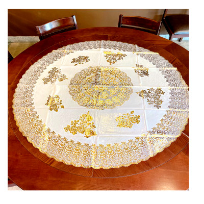 Khăn Trải Bàn WLG.751 tròn, đường kính 180 cm,  hoa văn phủ nhũ vàng, nhựa PVC dẻo, không thấm nước