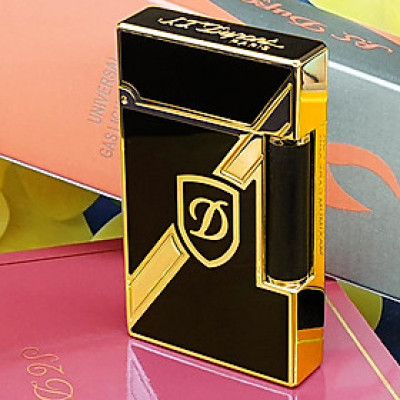 Vỏ Hột Quẹt Bật Lửa  Gas Đá Upon Sơn Đen Viền Vàng Chéo D141V Cao Cấp Chữ D