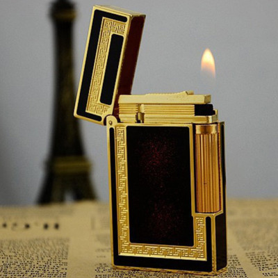 Vỏ Hột Quẹt Bật Lửa Upon D01V Họa Tiết Sơn Mài Đen Nhũ Đỏ Viền Vàng - Dùng Gas Đá Cao Cấp