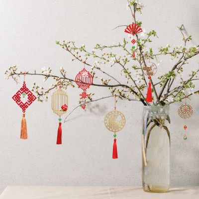 Combo 12V - Bộ 12 dây treo trang trí tết Khai Lộc Hoàng Kim màu Vàng,handmade,chất liệu gỗ, kim loại cắt CNC hoa văn sắc sảo, treo cành mai, đào, lan, quà tặng độc đáo ý nghĩa