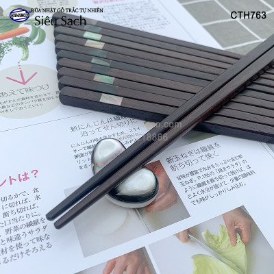 Đũa Nhật gỗ trắc đầu khảm xà cừ ốc biển (10 đôi) đũa xuất Nhật - gỗ tự nhiên siêu sạch - an toàn cho sức khỏe - CTH763 - Chopstick of HAHANCO