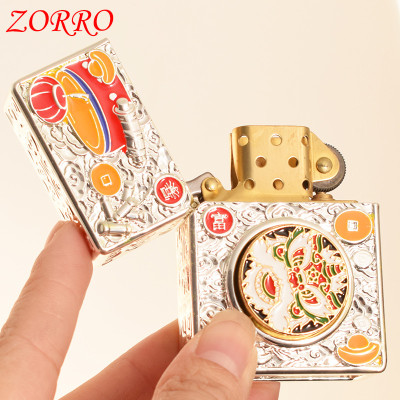 Vỏ Hột Quẹt Bật Lửa Xăng Đá Zorro Z-KJ10253C Ruột Bằng Đồng Khắc Họa Tiết Đẹp Độc Lạ