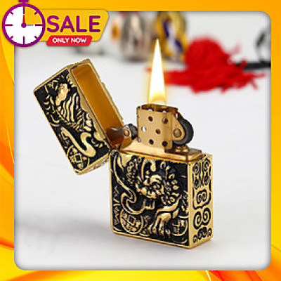 Vỏ Hột Quẹt Bật Lửa Đẹp Độc Lạ Zorro Z-KJ1003D Màu Vàng Cổ Họa Tiết Kì Lân 3D Nổi - dùng xăng bấc đá cao cấp