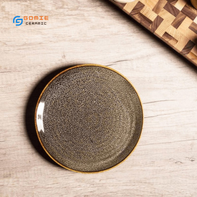 Đĩa tròn men nâu tuyết hỏa biến cao cấp GOMIE BÁT  TRÀNG chuyên dùng cho nhà hàng, khách sạn 5 sao.