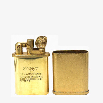 Vỏ Hột Quẹt Bật Lửa Xăng Đá Zorro Z559 Đồng Thau, Màu Vàng Cổ Điển, Đẹp Sang Trọng