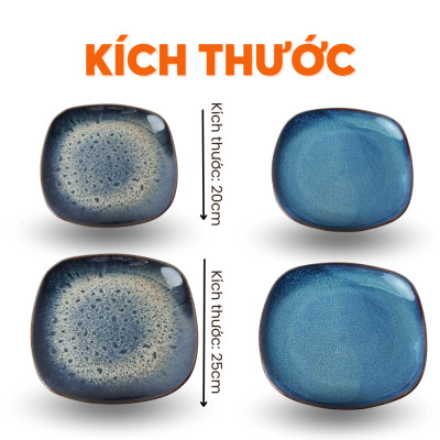 Đĩa vuông ảo chuyên dùng cho nhà hàng, thủ công bởi Nghệ Nhân Gomie Bát Tràng, an toàn cho sức khỏe người tiêu dùng