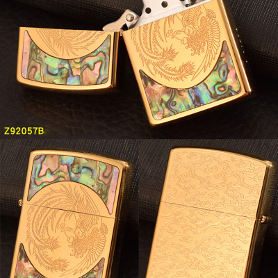 Vỏ Hột Quẹt Bật Lửa Xăng Đá Zorro Z92057B Khảm Trai Họa Tiết Phượng Hoàng Sải Cánh Uy Quyền Vĩnh Cửu