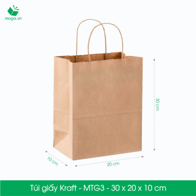 MTG3 MTG3T - 30x20x10 cm - Combo 50 túi giấy Kraft Nhật cao cấp
